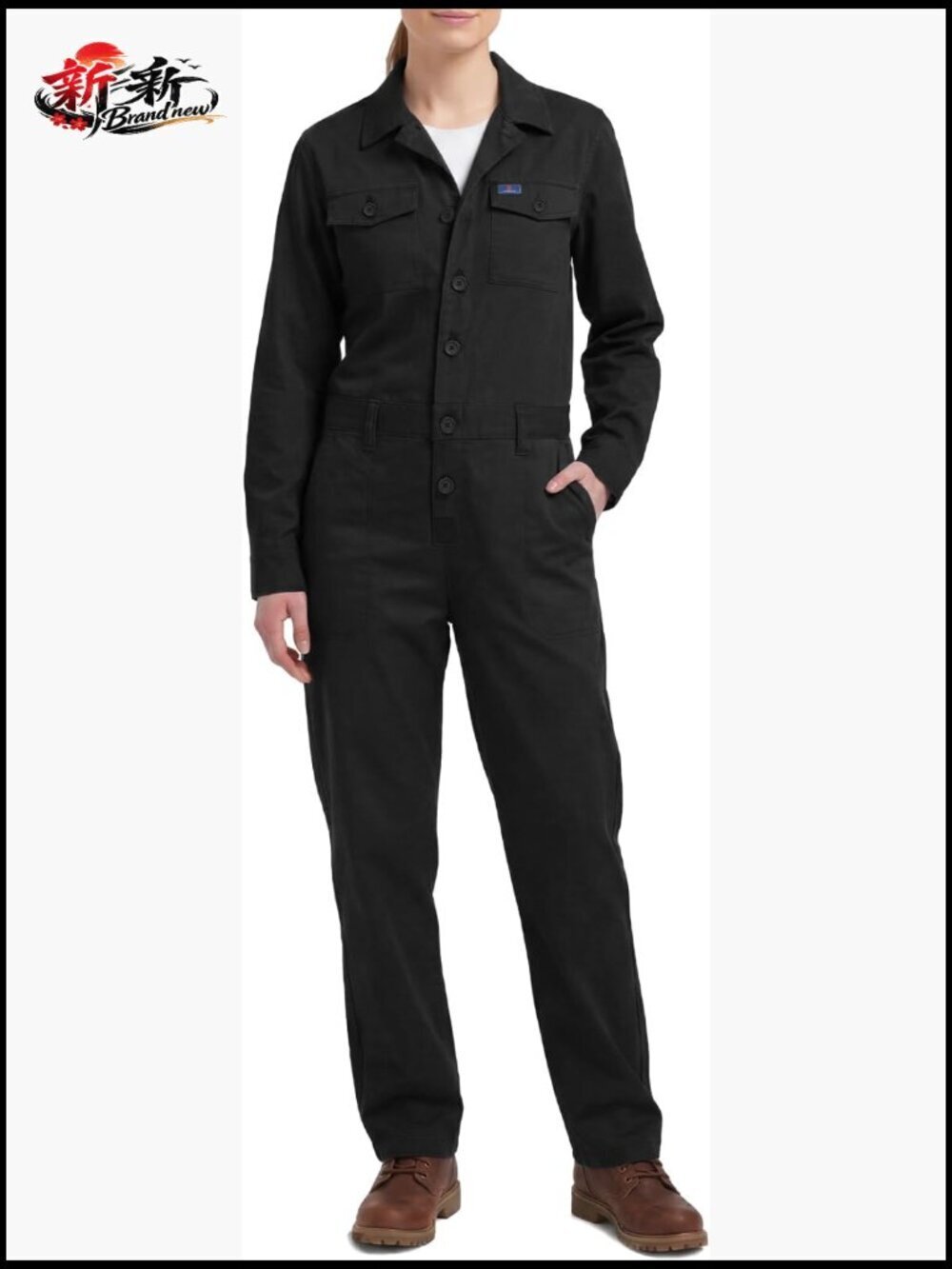 Long Sleeve Cotton Blend Twill Coverall with Pockets Relaxed Fit